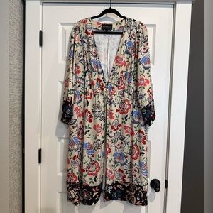 Eloquii Floral Kimono with Red and Green Details